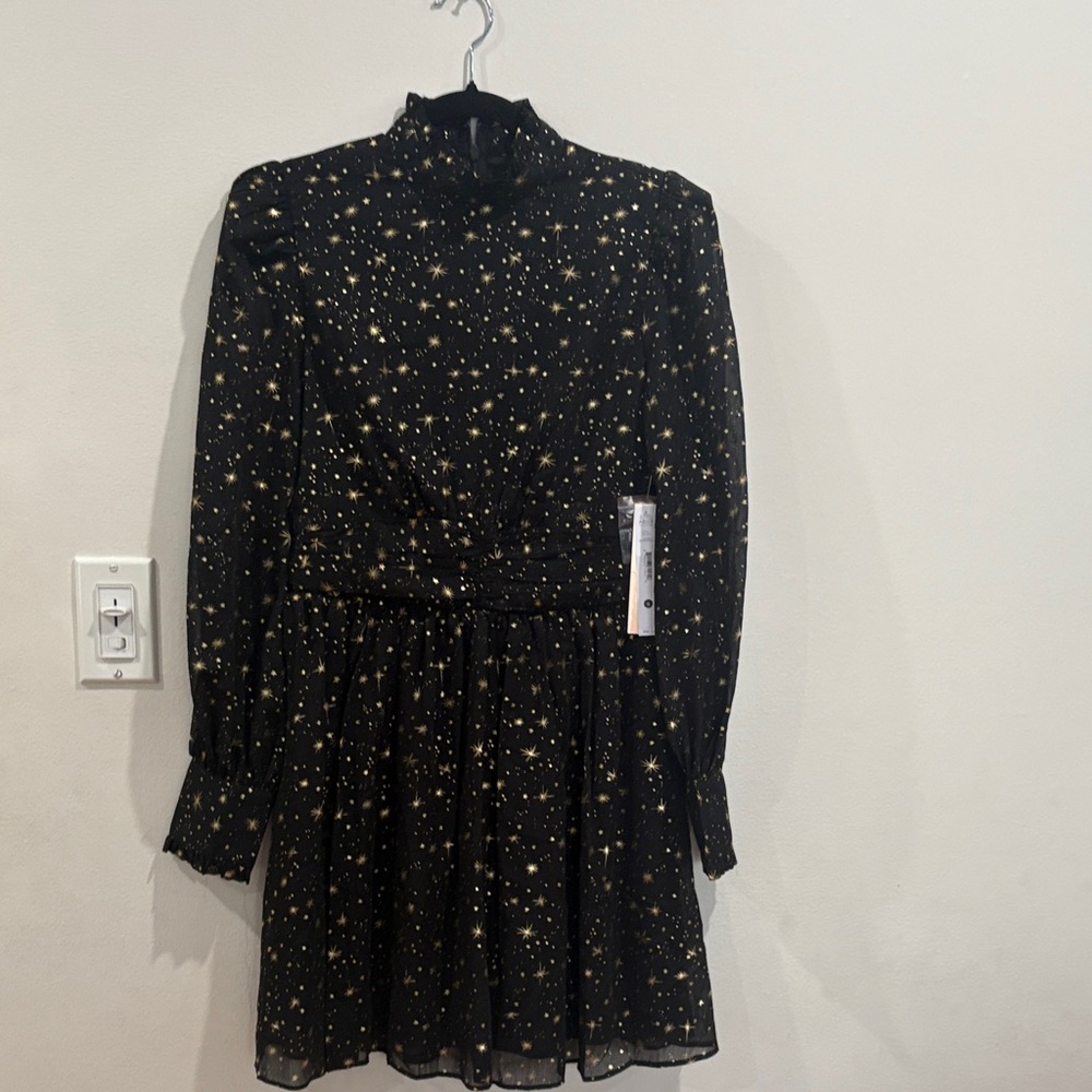 Aqua Black Starry Long Sleeve Dress